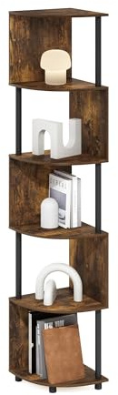 Furinno ECON scaffale angolare, a 5 ripiani libreria angolare, scaffali contenitivi a zigzag, scaffale espositivo, libreria, per organizzazione e contenimento, soggiorno, ufficio domestico, Pino ambra