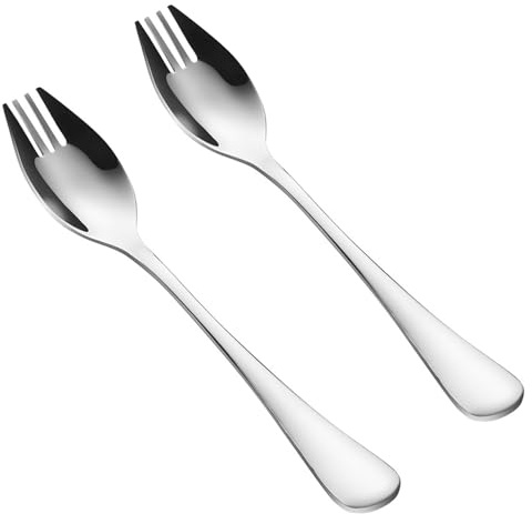 2 Pcs Sporks Stainless Steel, Long Handled Spoon Heavy Duty Sporks, Sporks Stainless Steel with Knife Edge, Reuseable Portable Noodle Fork for Home Use Outdoor Camping Travel