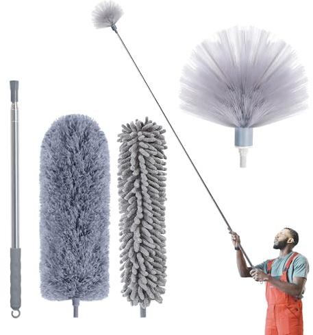 IVYROLL Spinnennetz-Staubwedel mit Verlängerungsstange, 254 cm, Mikrofaser und Chenille, Deckenreiniger-Set, wiederverwendbarer Staubwedel, biegbar, waschbar