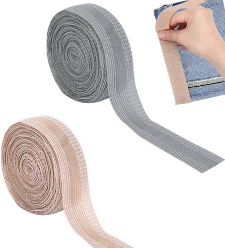 10m Saumband zum Aufbügeln Waschfest Hose Kürzen Ohne Nähen Saumband Selbstklebend Bügelband Nahtband zum Aufbügeln Bügelsaumband Umnähband zum Bügeln Bügelband für Kleidung (Grau+Beige)