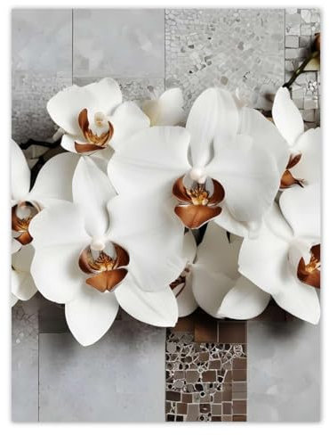 H10401M_NS1D Sticker mural décoratif Motif orchidées blanches et mosaïque 30 x 40 cm