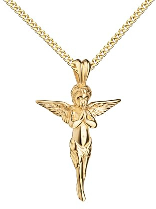 JEVELION Schutzengel Kreuz 925 Silber vergoldet mit Kette oder ohne Kette wählbar + Schmuck-Etui + Echtheitszertifikat