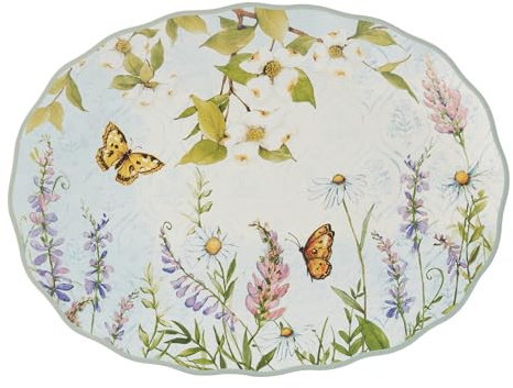 Easter Meadow 14x10.5-Inch Oval Serving Platter – Beautiful Butterfly & Floral Design, Ideal for Fruit, Cheese, Pastries & Desserts – Perfect for Easter Decor – Dishwasher Safe
