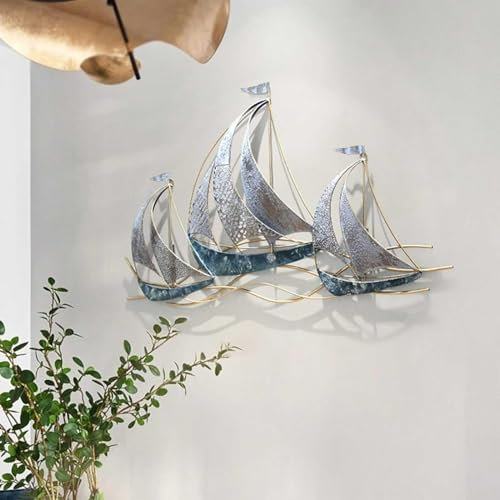 BLUEZY Metallboot Wanddeko, Wandskulptur Wandschmuck Wandbild, Nautische Wanddekoration für Wohnzimmer Schlafzimmer Esszimmer