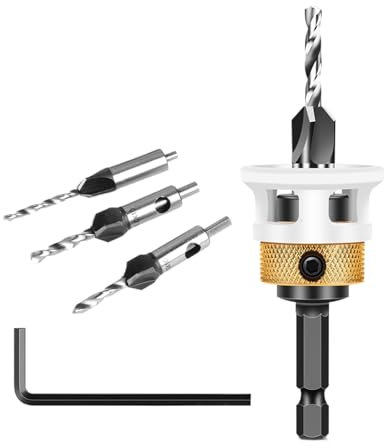 Counter Sink Drill Bit for Wood | 4X Adjustable Depth Drill Bit Set - 1/4 Inch Hex Shank Tool for Particle Board, Medium Density Fiberboard