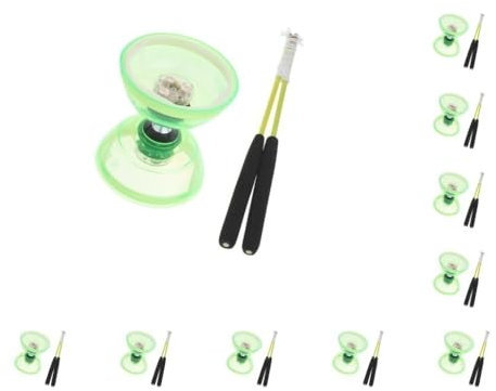 Juego de 10 luces de triple rodamiento para diábolo con cuerda de palillos de mano de alto rendimiento y malabares entretenidos verde chino 13 cm