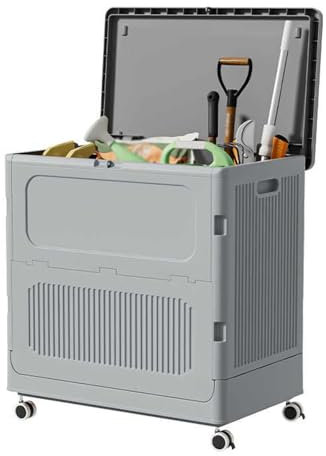 Faltbare Aufbewahrungsbox for den Außenbereich aus Kunststoff, Auflagenbox mit Verschließbarem Deckel, Gartenbox mit Universalrollen for Gartengeräte