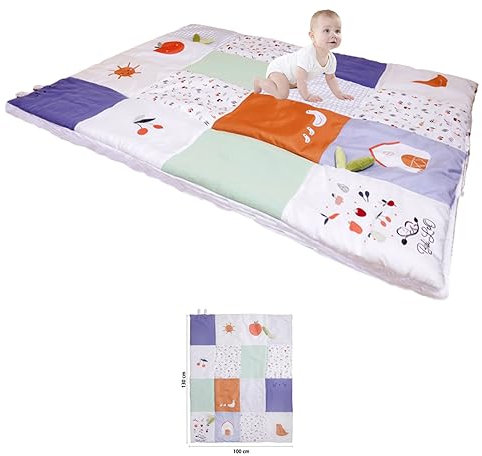 Tapis de Jeu et d'éveil BaBiLoO pour bébé 130x100 cm - Fabriqué dans l'UE, épais rembourré 2cm - Antidérapant, Tapis de Jeu Multi texturé et Lavable en Machine. Entreprise Française