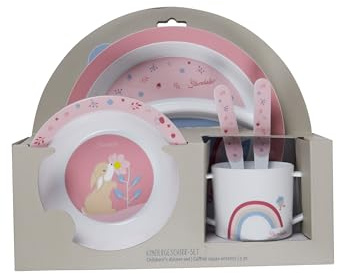 Sterntaler Geschirrset Hase Hanni - rutschfester Teller mit Unterteilung, Henkeltasse, Breischale, Löffel & Gabel - lebensmittelecht & robust - Geschenkidee für Babys und Kleinkinder, quarzrosa