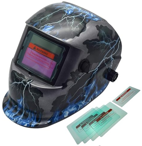 XTRM Auto Darkening Welding Helmet Hi-Tech Grinding CE Approved Solar Power Function Professional Protective Gear Welding Tig Mig Arc Welders Mask Helmet + 5 Lens