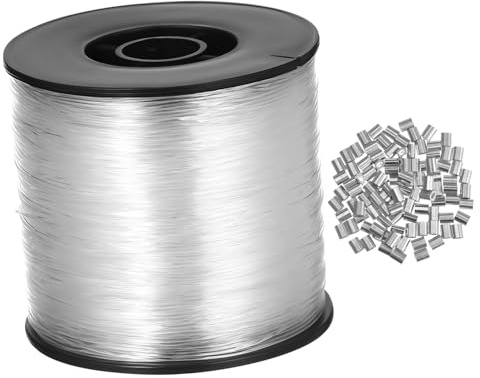 Homoyoyo Hilo de Pesca Nylon Transparente Resistente Alta Tenacidad para Pesca Agua Dulce y Salada Cuerda Invisible para Colgar Decoraciones y Manualidades con Fundas de Aluminio
