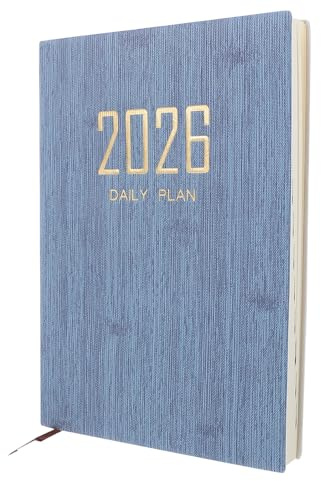 SUPVOX Agenda 2026 A5 Cubierta de Piel Sintética Negra Planificador Anual Diario y Semanal Cuaderno Organizador de Tareas Diarias Calendario 365 Días para Oficina Estudio y Viajes