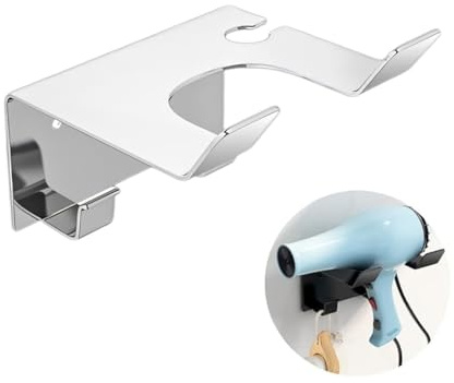 Cyberwork Porta Phone Bagno da Muro, Colla + viti doppia installazione Porta Phon, Porta Asciugacapelli, Porta Asciugacapelli Acciaio Inossidabile, Gancio per Asciugacapelli a Parete (Argento)