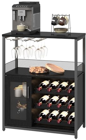 Garvee 3-stöckiger Weinbar-Schrank mit abnehmbarem Weinregal und Schublade, Industrielles Sideboard und Buffetschrank mit Glasaufbewahrung und Gittertür