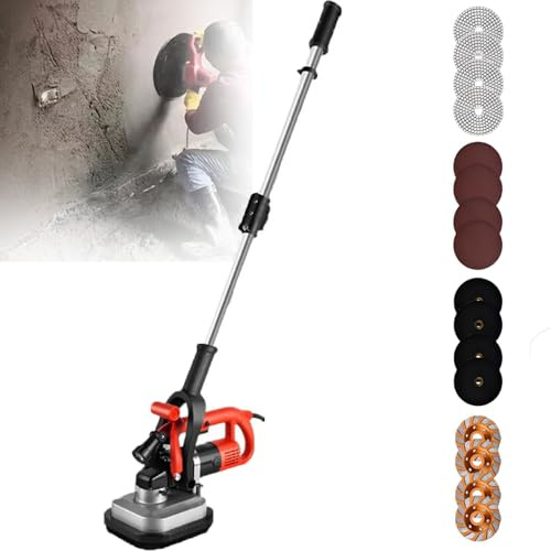 ZHIXUMM Ponceuse-Polisseuse éLectrique Rotative à 4 TêTes, Meuleuse d'angle pour BéTon, Ponceuse à BéTon pour Murs Et Sols, 3600 W, 6 Vitesses Variables (600-3000 TR/Min), pour Ciment Extensionrod