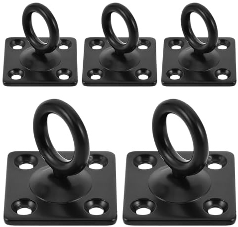 BESPORTBLE Ganci da Parete in Acciaio Inox M6 Set 5 Pezzi Piastra Quadrata Rotanti per Ancoraggio a Muro di Fasce di Resistenza e Sospensione Sacchi Pesanti, Supporti Multiuso