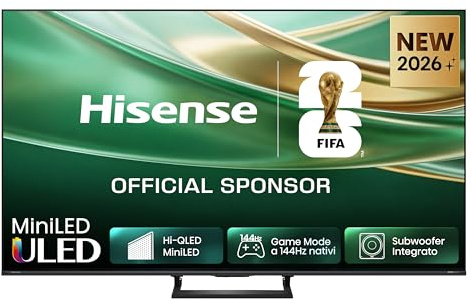 Hisense Smart TV MiniLED 144Hz 55 4K 55E8S, Dolby Atmos 2.1 By Devialet, Dolby Vision IQ, HDR10+, Native 144Hz Game Mode, VIDAA OS con 1000+ APP, Alexa built-in, lativù 4K, Wifi, Bluetooth
