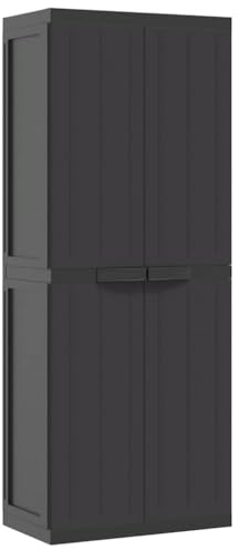 Mhdvray Gartenschrank Schwarz 65x37x165 cm aus robustem PP Modernes wetterfestes Design mit Einlegeboden abschließbarer Geräteschrank für Balkon Terrasse Garage und Keller