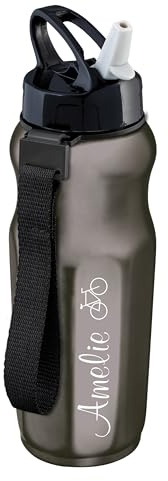 Schmalz® Trinkflasche mit Gravur Edelstahl RIYAN graviert anthrazit, mit Namen personalisierbar Sportflasche Isolierflasche Wandern Camping Outdoor graviert