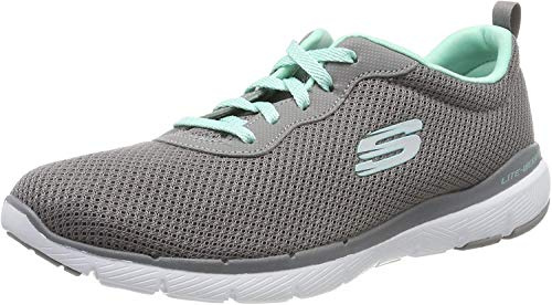 Skechers Flex Appeal 3.0 First Insight, Sneakers Mujer, Gris (Gray Mesh Mint Trim), 36.5 EU