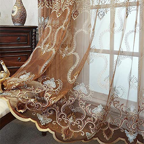 WPKIRA Luxury European Embroidered Sheer Curtain Rod Pocket Top Transparent Voile Window Treatment Drapes for Living Room Dining Room Home Decoration 1 Panel W40 x L84 inch