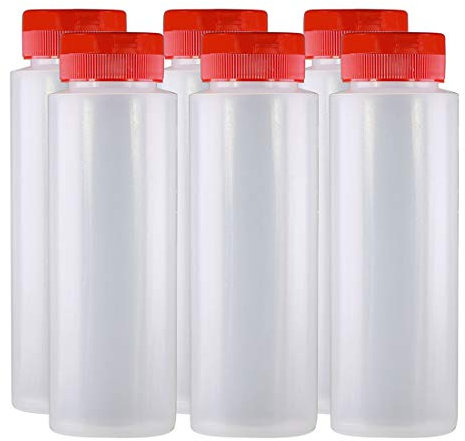 Pinnacle Mercantile Easy Squeeze Plastic Condiment Bottles with Red Flip Top Cap 8 oz Empty Set 6