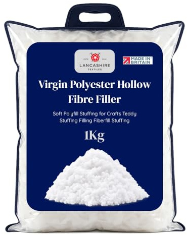 Lancashire Textiles 1kg 100% Virgin Polyester Hollow Fibre Filler – Soft Toy Stuffing & Toy Stuffing Filling for Cushions, Pillows, Sofa Padding | Washable, White | Made in Britain