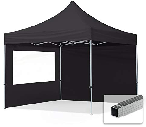 pop-up tält snabbtält 3x3 m - 2 sidodelar hopfällbart tält aluminium paviljong (certifierad) party lusthus svart tak