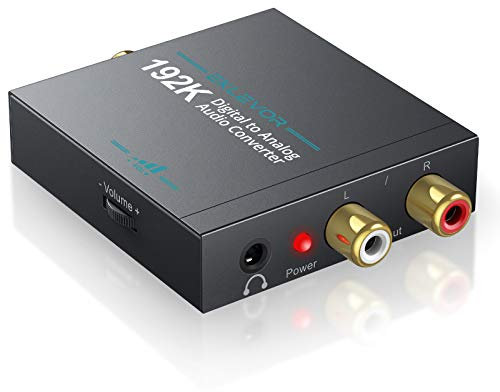DAC Converter, EKLEVOR 192kHz Aluminum Digital to Analog Converter Support Volume Control Digital Optical Toslink Coaxial to Analog L/R RCA 3.5mm Audio Adapter with Optical Cable for PS3 PS4 Apple TV