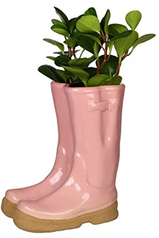 Large Pink Ceramic Double Wellington Boot Shaped Indoor Plant Pot