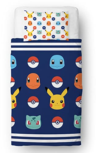 Parure de lit Simple Pokémon sous Licence Officielle | Parure de lit Simple réversible avec Motif Pikachu et taie d'oreiller Assortie | Character World Brands