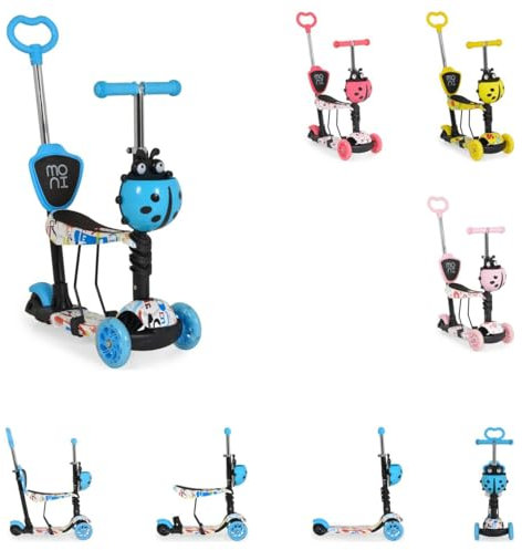 Moni Kinderroller Lollipop 3 in 1 Schiebestange, Sitz, PU-Vorderräder mit LED blau