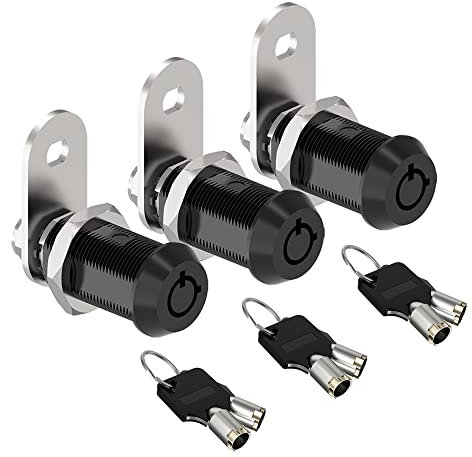 BOZXYE 3 Pack Cabinet Locks with Keys, 1-1/8 Tubular Cam Locks keyed Alike, RV Lock for Storage Door Cabinets Drawer Mail Box Tool Box Lock, Zinc Alloy