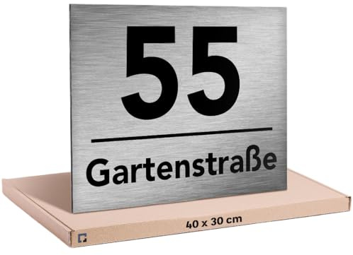 PRINTIMA 40x30cm Hausnummer Silber aus Wetterbeständigem, Uv-Beständig & Umweltfreundlichem Dibond - Aluminium, Hausnummer Edelstahl Eine Funktionale & Stilvolle Lösung für Ihr Zuhause!