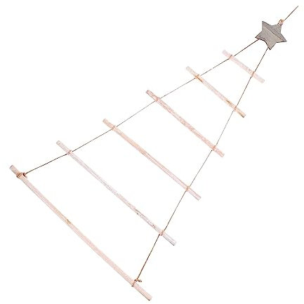 SEWACC Wall Christmas Card Holder Wooden Christmas Tree Hanging Ladder Decorative Tree Branch Ladder Wall Hanging Decorations Natural Rope (White)