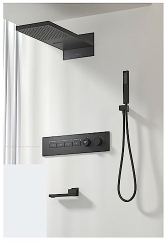 2024 New Luxury Black Brass Shower System,Wall-Mounted LED Digital Display Design,Cold & Hot Dual-Control 4-Function Ceiling Shower Tap LED Shower Panel(Color:4S Matte Black)