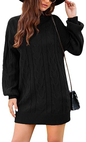 JFAN Vestido Punto Mujer Cuello Alto Manga Larga Frock Otoño Invierno Vestido Casual para Mujer Elegente Jersey Falda de Cadera Negro XL