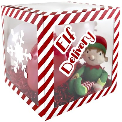 Eurowrap Elf Arrival Christmas Balloon Box Xmas Decoration Christmas Eve Includes 4 Balloons and 6 Adhesive Stickers