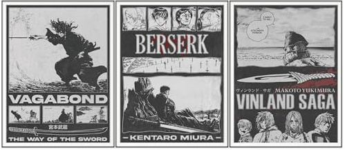 Ouroboros Art & Design Anime-Poster Berserk Vagabond Vinland Saga, 3 Stück, 30,5 x 40,6 cm, ungerahmt