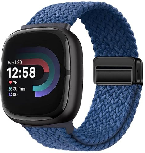 Yeahxing Geflochtene Magnetisch Armband Kompatibel mit Fitbit Versa 4/Versa 3/Sense 2/Sense 1,Weiche elastische Nylon Sport Loop Strap mit Magnetverschluss für Frauen Männer
