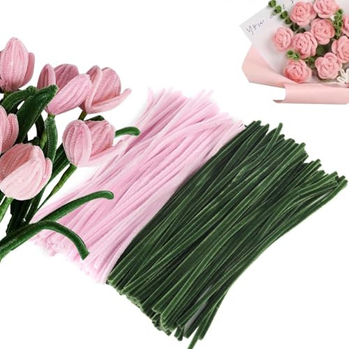 200 Stück Pfeifenreiniger,Bunt zum Basteln, 2 Farben Pfeifenreiniger Chenilledraht Lang 30cm X 7mm, Makeup Rosa Grün Pfeifenputzer zum Pipe Cleaner Basteln für DIY Handwerksprojekte