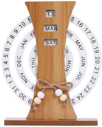 Kreativkalender aus Holz, Kreativkalender aus Holz für Den Schreibtisch, Ewiger Kalender, Manuell Drehbarer Tischkalender, Kreativer Ewiger Tischkalender mit Drehbarer Holzscheibe(#2)