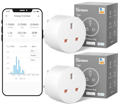 SONOFF WiFi Smart Plug Socket Mini Smart Socket with Energy Power Monitoring Remote Control Smart Schedule Functions, Works with Alexa/Google Home and IFTTT, 2.4 GHz No Hub Required, 2PCS S60TPG