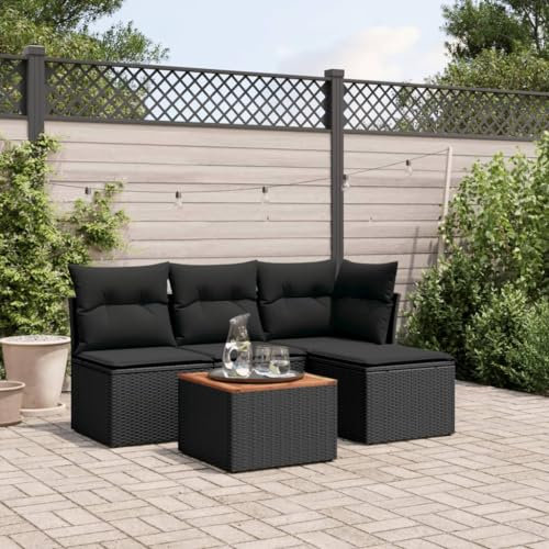 Homgoday Gartensofa-Set 5-teilig mit Kissen aus schwarzem Polyrattan, für den Außenbereich, Gartenmöbel-Set, Loungeset für den Garten, Outdoor-Sofas Type3223591