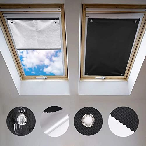 Johgee Takfönster, rullgardin, termosolskydd, silverbeläggning, mörkläggningsrullgardin, för VELUX takfönster, GGL, GPU GPL, GHU GHL GTU GTL, GXU GXL (utan borrning med sugkoppar, storlek 76 x 73 cm)