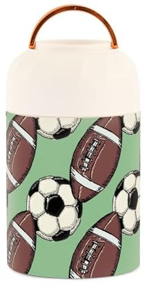 American Football Sport Soccer Helm Kinder Damen Isolierte Lebensmittelbehälter mit Löffel, 500 ml, Lebensmittelbehälter, Edelstahl, vakuumisoliert, zum Warmhalten von Lebensmitteln