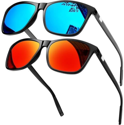 KANASTAL Größe Sonnenbrille Herren und Damen Klassische Retro Polarisiert Sonnenbrille UV400 Schutz für Reise Wandern Angeln und Alltag Blau Rot