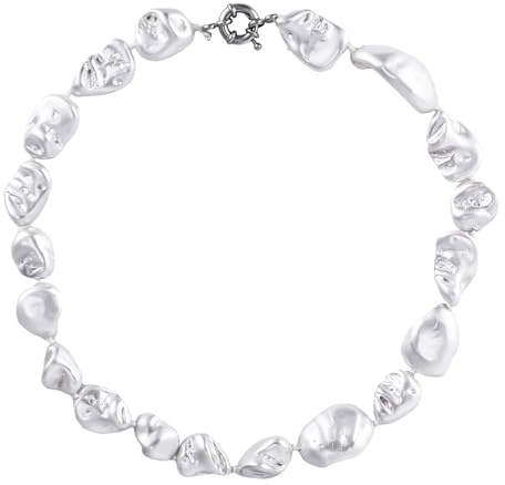 Mikovivi Barocke Perlenkette für Frauen, Vintage Unregelmäßige Perlenkette Boho Klobig Weiß Perlen Choker Halskette für Frauen Geburtstag Hochzeit Urlaub Geschenk