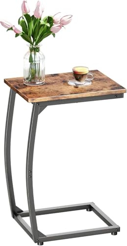 LAKEMID C Shaped Side Table,C Table End Table,Small Sofa Table with Metal Frame,Couch Table for Small Spaces, TV Tray Table for Living Room Bedroom (Rustic Brown)