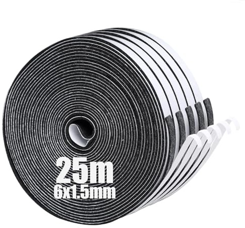 Dichtungsband Selbstklebend, Schaumstoff Dichtungsband 6mm(B) x1.5mm(D), Moosgummi selbstklebend für Tür Fenster, türdichtung, wetterfest, Anti-Kollision, Schalldämmung, Gesamtlänge 25 m